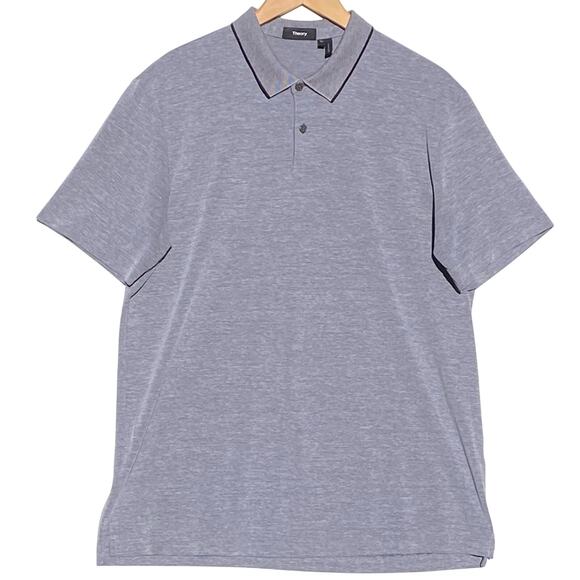 THEORY Men’s Standard Pique Polo 2 button Heather Gray with black trimmed collar - Picture 1 of 4
